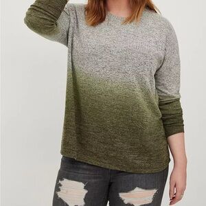 Torrid Drop Shoulder Plush Olive Dip Dye Relaxed Tee Torrid Sz 2  Long Sleeve